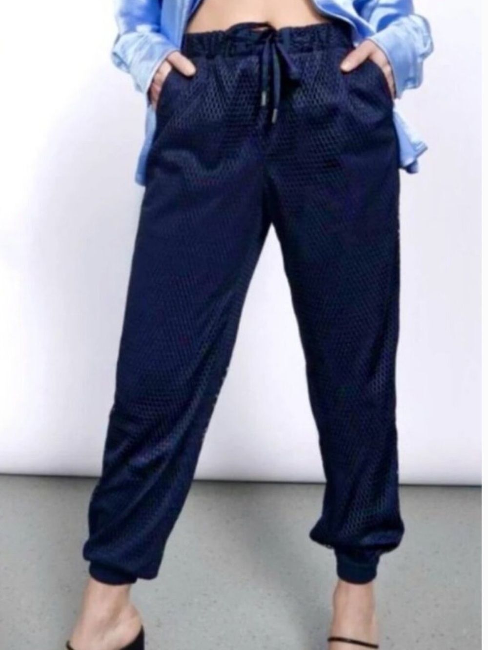 Wildfang The Empower Mesh Drawstring Pants Joggers Navy Blue
